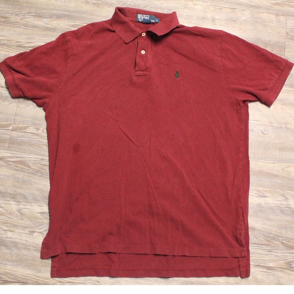 Polo Ralph Lauren Mens Large Burgundy Red Short Sleeve Pique Polo Shirt Logo